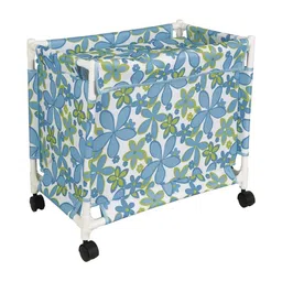 HOKIPO White & Blue Printed Foldable Laundry Basket With Wheels-8