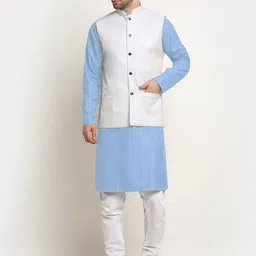 KRAFT INDIA Mandarin Collar Straight Kurta With Churidar And Nehru Jacket-picture-18