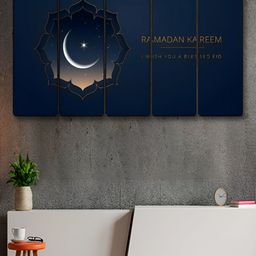 Livin'luxe Navy Blue & White 5 Pieces Wooden Islamic Religious Painting Wall Art-image-50