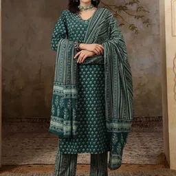 BANDIA Women Floral Printed Regular Mirror Work Pure Cotton Kurta with Trousers & With Dupatta-picture-56