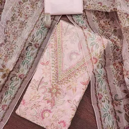 SHADOW & SAINING Floral Printed Beads and Stones Organza Unstitched Dress Material-image-19