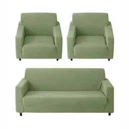 HOUSE OF QUIRK Green 3 Piece Self Design Jacquard Sofa Covers-image-40