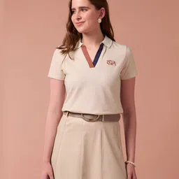 U.S. Polo Assn. Women Solid Polo Collar Cotton T-shirt-image-43