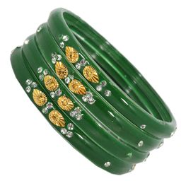 ZULKA Set Of 4 Zircon Gemstone Studded And Beaded Glossy Finish Bangles image 3