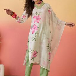 BAESD Floral Printed V-Neck Sequnnied Straight Kurta With Trousers & Dupatta-image-38