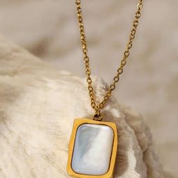 Estailo fashion Women Gold-Plated Cubic Zirconia-Studded Square Pendant With Chain-image-75