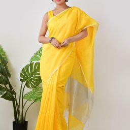 AAKAR Striped Zari Pure Linen Saree-image-5