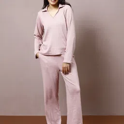 Athena Self Design Shirt Collar Long Sleeves T-Shirt With Trouser-69
