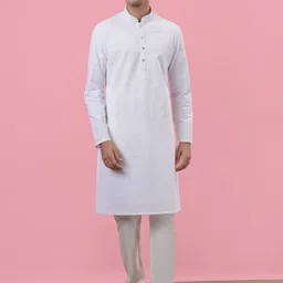 azania Men Ethnic Motifs Embroidered Regular Thread Work Kurta with Pyjamas-12