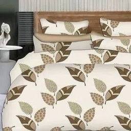 Bajo's Cream & Brown Floral Printed Cotton 300 TC Queen Bedsheet Set 2.25 m X 2.50 m-55