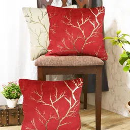 IVAZA Red & Gold-Toned Set of 3 Abstract Velvet Square Cushion Covers-picture-23