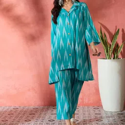 InWeave Printed Shirt Collar Tunic & Trousers Co-Ords-image-90
