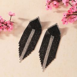 StyleCast Brass-Plated Rhinestone Studded Contemporary Tasselled Drop Earrings-image-61