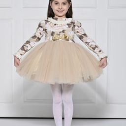 THE PONY & PEONY CO. Girls Floral Print Round Neck Long Sleeves Fit & Flare Dress-image-0