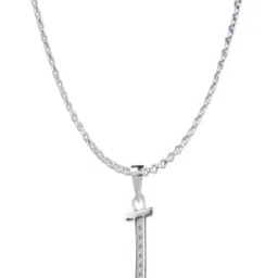 Paavni 925 Sterling Silver Rhodium-Plated CZ Studded J Alphabet Pendant image 1