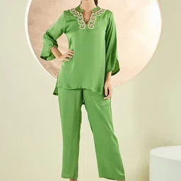 First Resort by Ramola Bachchan Embroidered Tunic With Trousers Co-Ords-image-46
