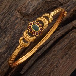 Kushal's Fashion Jewellery Gold Plated Ruby-Green Stone Studded Ethnic Antique Kada Bangle-9
