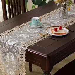 TANLOOMS White & Beige Embroidered Table Runner-2