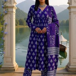SZN Women Ethnic Motifs Printed Tiered Kurta with Trousers & With Dupatta-picture-39