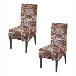 HOKIPO Set Of 2 Brown Printed Chair Covers-11