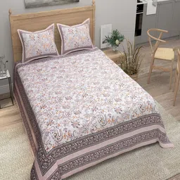 Myntra Elegant Homes Beige Floral Pure Cotton 180 TC Bedsheet Set-2.74m x 2.54m-image-89