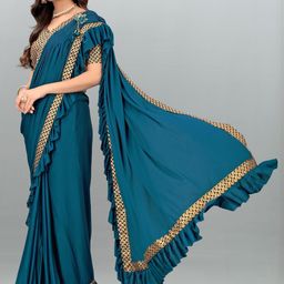 HARIOM FASHION Blue Lycra Sarees-image-52