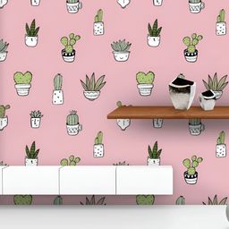 ArtzFolio Printed UV-Resistant Anti-Bacterial Hand-Drawn CactusPeel & Stick Wallpaper-image-91