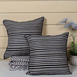 Saral Home Grey & White 2 Pieces Striped Square Cushion Covers-image-55