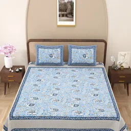 Urban Jaipur Blue & White Ethnic Motifs 200 TC Queen Bedsheet with 2 Pillow Covers-picture-29