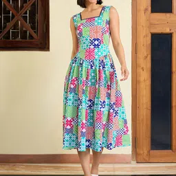 Pink Paprika by SASSAFRAS Printed Cotton Drop-Waist Midi Dress-image-80
