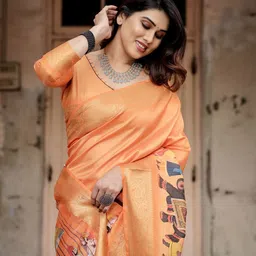 ALMAARI FASHION Kalamkari Zari Pure Silk Kanjeevaram Saree-picture-16
