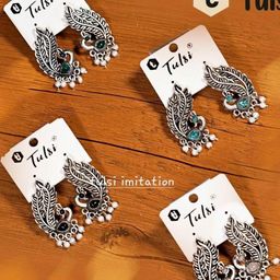 tulsi imitation Set Of 4 Artificial Beaded Peacock Shaped Drop Earrings-87