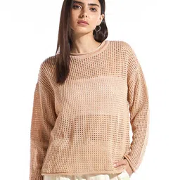 Bewakoof Women's Crystal Rose Oversized Crochet Sweater-picture-14