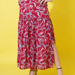 GUDWEARS Ethnic Printed Flared Maxi Skirt-image-65