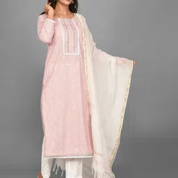 BAESD Women Floral Printed Cotton Kurta with Trousers & Dupatta-image-75