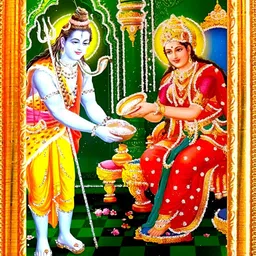 SUNINOW Gold-Toned & Green Shiv Annapurna Wooden Wall Photo Frames-5