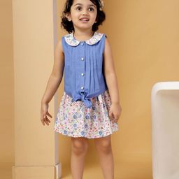 Budding Bees Girls Peter Pan Collar Pure Cotton Top With Skirt-image-84