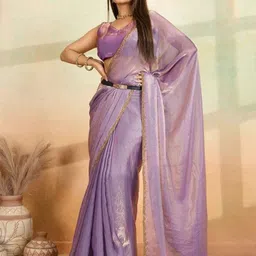 VRAGI Embellished Beads and Stones Border Pure Chiffon Saree with Blouse Piece-17