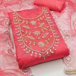SAINOOR Embellished Semi-Stitched Dress Material-image-100
