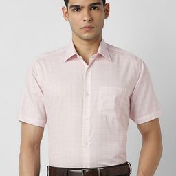 Van Heusen Checked Spread Collar Short Sleeves Cotton Formal Shirt-image-71