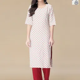 HERE&NOW Selection Of 2 Floral Printed Round Neck Straight Kurtas-43