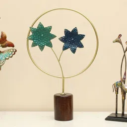 vedas Gold-Toned & Green Metal Flower Shaped Curio Showpiece-image-85