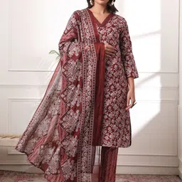 Virah Fashion Women Floral Printed Regular Pure Cotton Kurta with Trousers & With Dupatta-picture-42