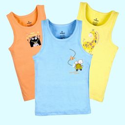 KiddoPanti Boys Pack Of 3 Printed Round Neck Cotton Basic Innerwear Vests-picture-24