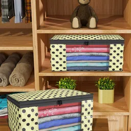 Kuber Industries Cream & Orange 12 Pieces Polka Dots Printed Foldable Drawer Organisers-17