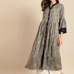 Anouk Women Geometric Printed Flared Sleeves Thread Work Liva Anarkali Kurta-picture-10