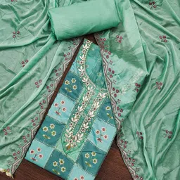 SHADOW & SAINING Floral Printed Beads And Stones Unstitched Dress Material-image-10