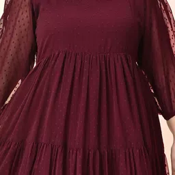 PrettyPlus by Desinoor.com Plus Size Puff Sleeve Georgette Tiered Empire Midi Dress image 3