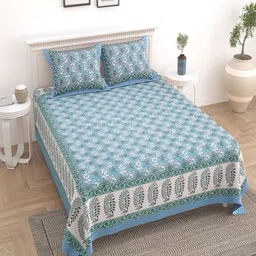 Bombay Spreads Turquoise Blue & Beige Floral 180 TC King Bedsheet with 2 Pillow Covers-picture-27
