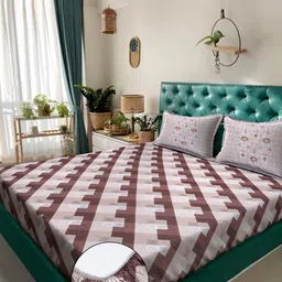 KLOTTHE Rust & Brown Geometric 400 TC King Bedsheet with 2 Pillow Covers-32